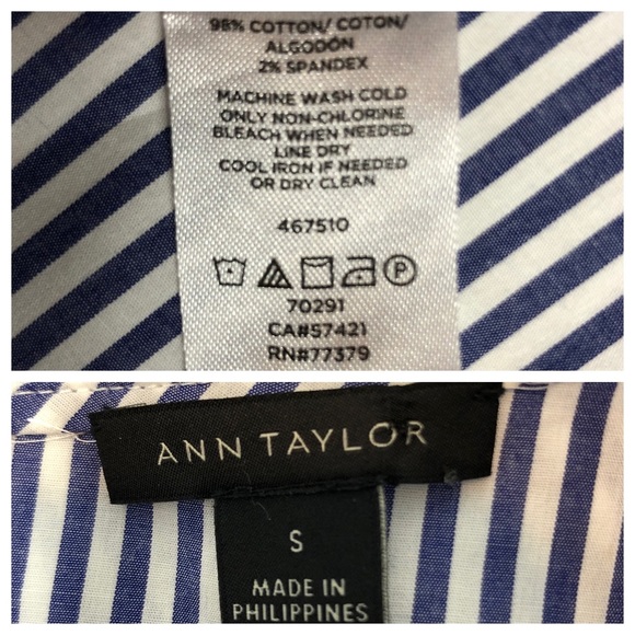 ANN TAYLOR Blue & White Blouse, Bell Sleeves SZ S - Picture 5 of 6